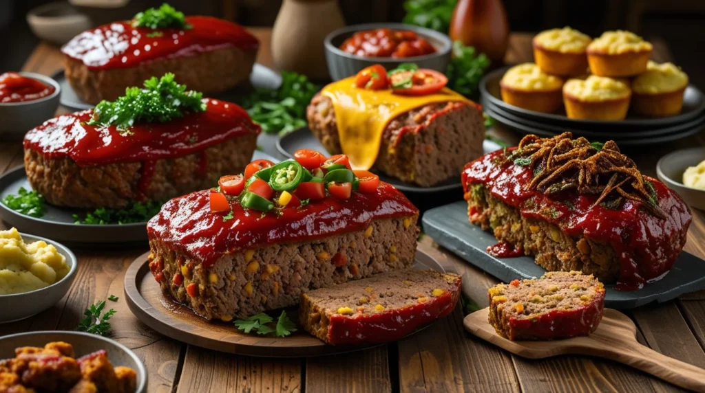 A Delicious Homemade Meat Loaf Sliced And Served On A White Platter With A Tangy Ketchup Glaze, Garnished With Fresh Parsley.