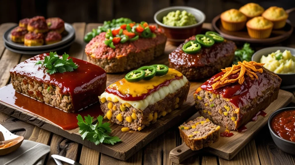 A Delicious Homemade Meat Loaf Sliced And Served On A White Platter With A Tangy Ketchup Glaze, Garnished With Fresh Parsley. (2)