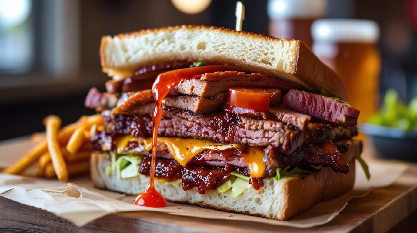 A freshly made BLT sandwich with crispy bacon, fresh lettuce, juicy tomato slices, and mayonnaise on toasted sourdough bread, served on a wooden plate.