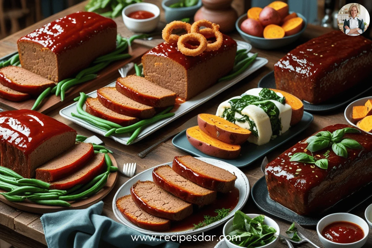 Delicious beef loaf recipes featuring a tender loaf topped with a rich glaze, served with fresh vegetables and mashed potatoes.